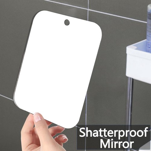 Shatterproof Shower Mirror Fogless for Shaving,(Larger 11x8 Inch) Anti Fog Shaving Mirror Holder NO-Drilling, No Fog Free Waterproof,Small Wall Mounted Bathroom Accessories Camping Hanging Men