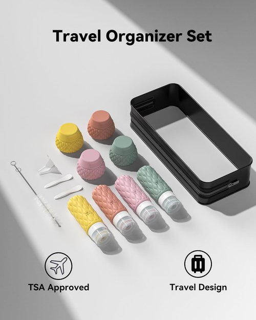 Lericttor Silicone Travel Bottles for Toiletries 8 Pack Travel Size Toiletries 3.4 oz 1.7 oz, Leakproof Squeeze Travel Size Containers Refillable Cosmetic Jars Set for Shampoo, Conditioner, Creams