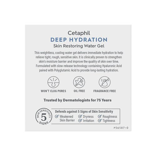 Cetaphil Deep Hydration Water Gel - 72 Hour Moisturizer with Hyaluronic Acid | 1.7 oz for Sensitive Skin