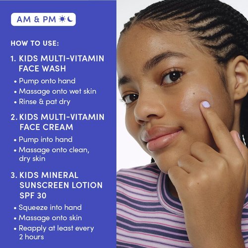 Evereden Kids Daily 1-2-3 Routine Bundle: Clean & Vegan Skincare for Kids – Hydrating & Gentle Tween Skincare Set with Multi-Vitamin Face Wash, Face Cream, & SPF 30 Mineral Sunscreen