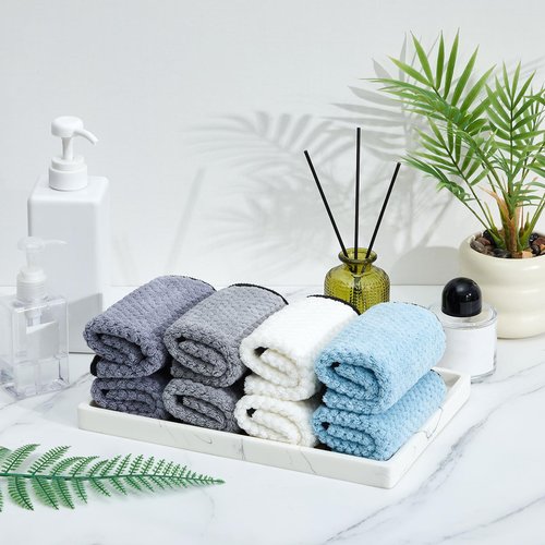 Juexica 8 Pcs Exfoliating Washcloth Men Wash Face Cloth Rustic Dual Sided Bath Washcloth 9.8 x 9.8'' Facial Scrubber Men Exfoliating Shower Towel for Body and Face (Waffle Pattern,Light Color Series)