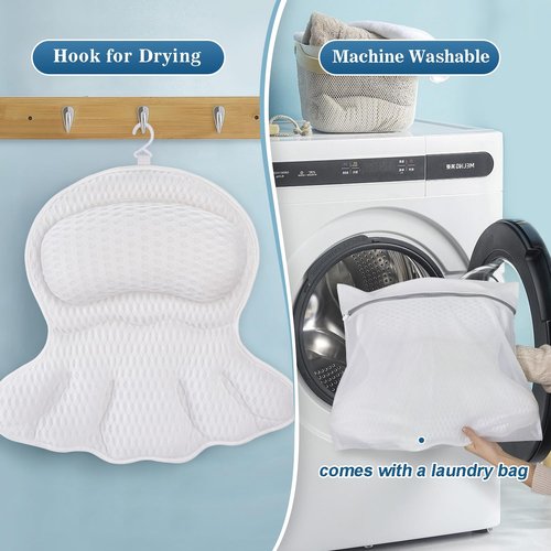 Bath Pillow Luxury Bathtub Pillow - Bath Pillows for Tub Neck and Back Support, Ergonomic Tub Pillow for Bath with 4D Air Mesh + 6 Strong Suction Cups, Great Spa Gifts Bathtub Accessories