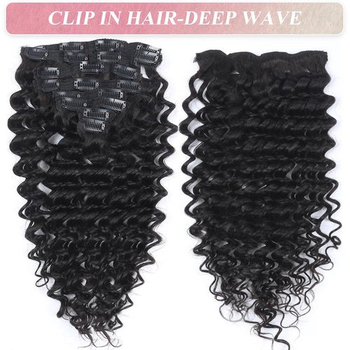 Deep Wave Clip in Hair Extensions Real Human Hair 14 Inch Deep Curly Clip ins for Women Invisible Seamless Remy Human Hair Clips in Extensions 8pcs 100g/3.5oz 20 Clips Double Weft Natural Black