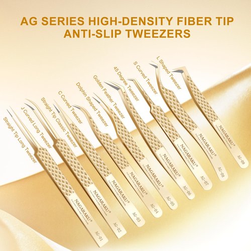 NAGARAKU Precision Fiber Tip Tweezer for Eyelash Extensions Diamond Grip Anti-Static Anti-Slip Premium Stainless Steel Pointed Volume Eyelashes Boot Tweezers Supplies with Box(L Typ Tweezers AG-09)