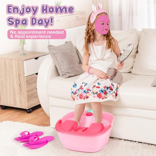 Kids Foot Spa & Nail Kit - Kids Spa Day Kit for Girls with Mask Foot Bath and Nail Dryer - Manicures Pedicure Toy Kit Nails Art Salon Girl Stuff - Christmas Birthday Gifts for 6 7 8 9 10-12 Year Old