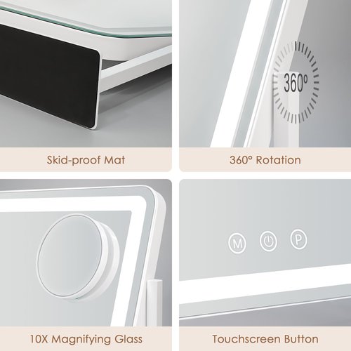 Lighted Makeup Mirror,18" x 14" Led Vanity Mirror with with 3 Color Modes & Adjustable Brightness,Smart Touch Control,360 Degree Rotation,for Dressing Room & Bedroom,AC-Powered, Metal Frame Design