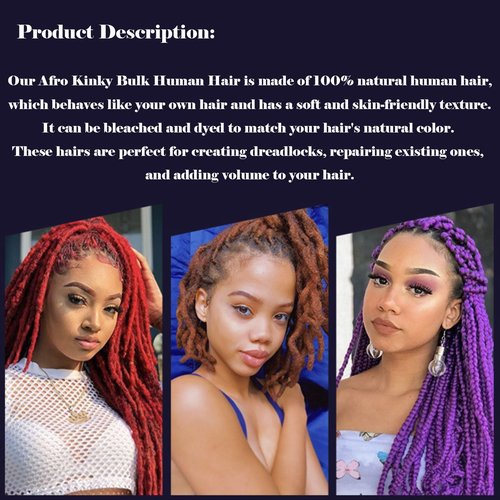 Afro Kinky Bulk Human Hair For Dreadlock Extensions Repair Locs,Twist Braiding, 100% Human Braiding Hair ，30Grams each bundles Total (#1B#grey 3pc) 8 Inch