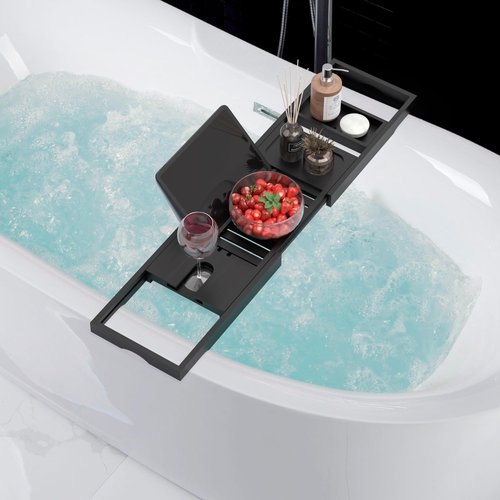 Unibambou Foldable Bathtub Tray - Expandable Bamboo Bath Caddy Tray for Tub - Luxury Wood Bath Accessories, Perfect Spa Experience for New Home - Unique House Warming Gifts for Mom, Women, Couples