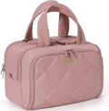 Skiennix Travel Toiletry Bag - Large Wide-Open Quilted Makeup Organizer | Water-Resistant Dark Pink