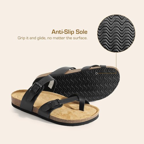 DREAM PAIRS Women's Thong Slide Sandals - Comfortable Cork Footbed | Open Toe Summer Slippers