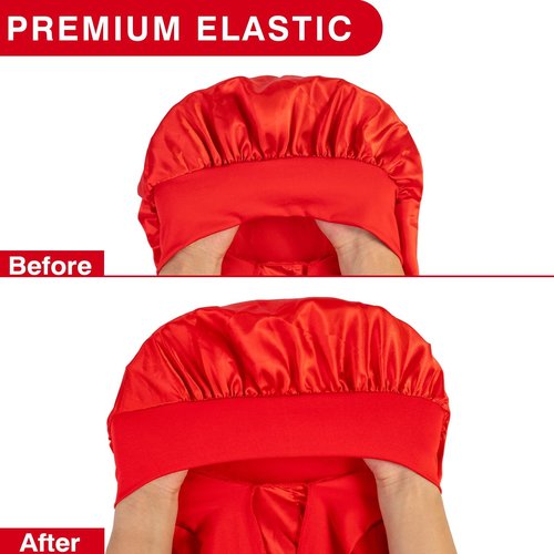 3Pcs Bonnets for Black Women Braid Bonnet, Large Long Satin Bonnet for Braids Sleeping, Black Women Satin Silk Bonnet (3Pcs-Black & Brown & Red)