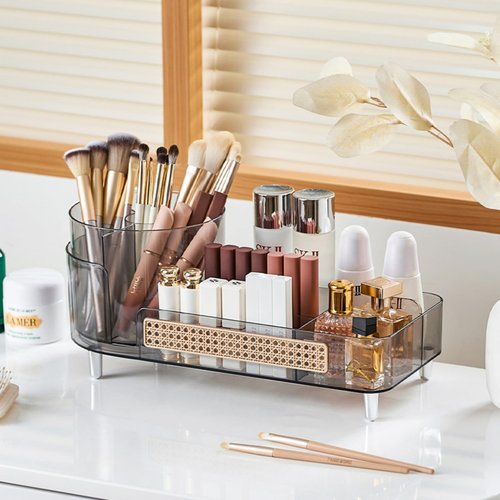 Rotating Makeup Organizer,Large Capacity Countertop Skincare Organizer,2 in 1 Bathroom Makeup Caddy,Cosmetic Display Case (Crystal Clear)