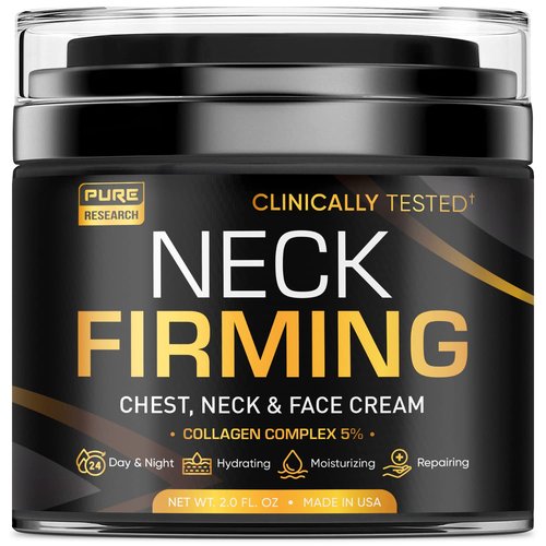 PURE RESEARCH Neck Firming Cream - Anti-Wrinkle Moisturizer for Face, Neck & Décolleté - Hydrating & Lifting