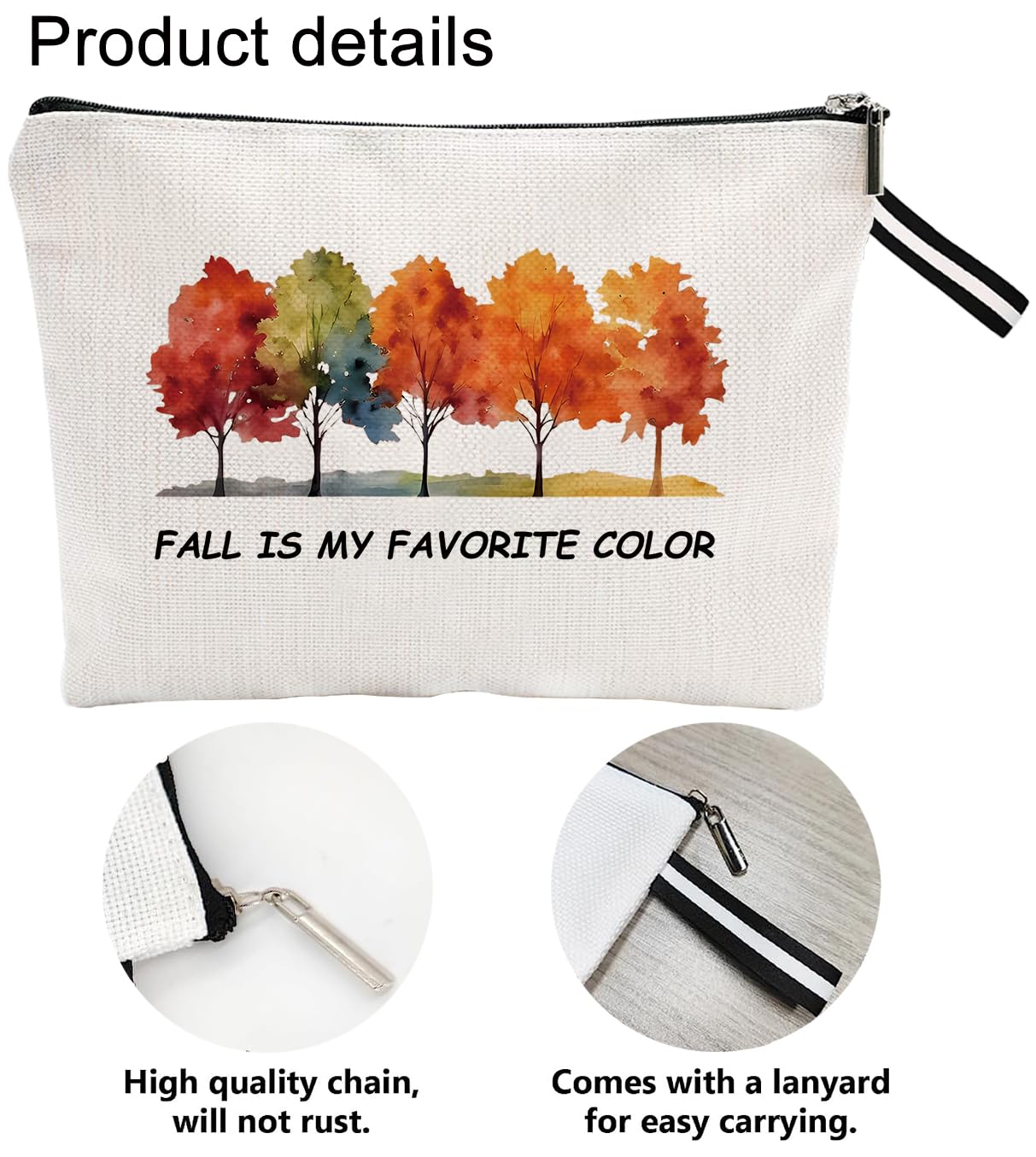 WLWLGLUCK Autumn-Inspired Cotton-Linen Portable Cosmetic Bag with Waterproof Surface - Fall is My Favorite Color Autumn Themed Makeup Bag for Her