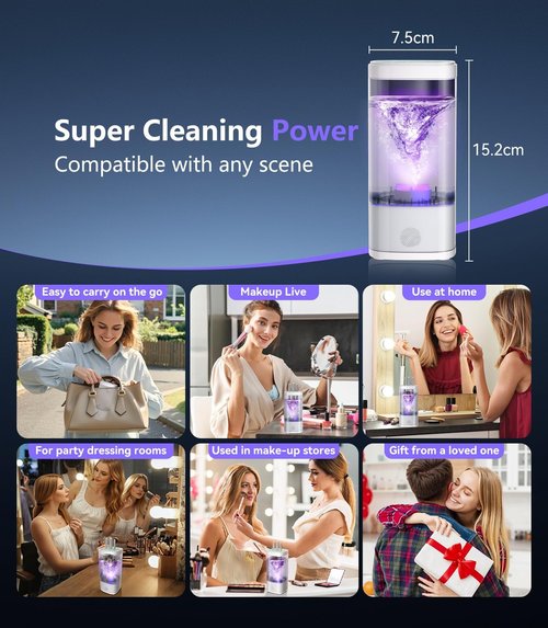 3.0 Upgrade Make Up Brush Cleaner Cosmetic【Industry NO.1-12x Cleaning Power】【SGS Certified - 0 Dust】 MakeupBrushes Cleaner Suitable for all Brush，Circuit Upgrade Make Up Brush Cleaner WHITE