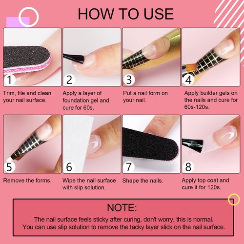 SAVILAND Builder Nail Gel Kit: 4 Colors Thickening Builder Nail Gel Clear White Pink Nudes Nail Strengthener Soak Off U V Extension Gels with 100PCS Forms Brush Pen Manicure Tools Home Salon DIY