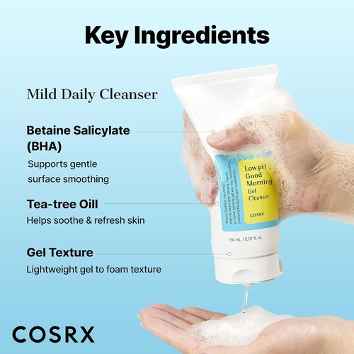COSRX Low pH Good Morning Gel Face Cleanser - BHA Daily Wash for Sensitive Skin | 5.07 fl oz