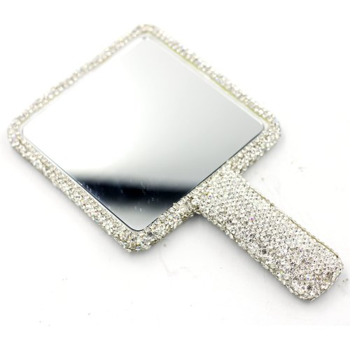 Bestbling Rhinestone Hand Mirror - Bling Mirror with Dazzling Rhinestones, Perfect for Makeup and Decoration - Ideal Gift for Women and Girls (Square Silver)