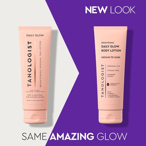 Tanologist Brightening Daily Glow Body Lotion - Medium/Dark Gradual Tanner, Streak-Free & Vegan, 8.45 fl. oz