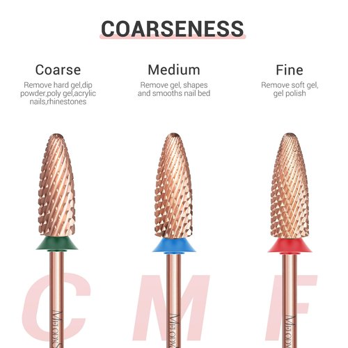 MelodySusie Long Flame Nail Drill Bits, 3/32'' Carbide Tungsten Bits, Suitable for Manicure Pedicure Cuticle Gel Polishing, Beginners Bits, Rose Gold, Series Bit-X, Coarse