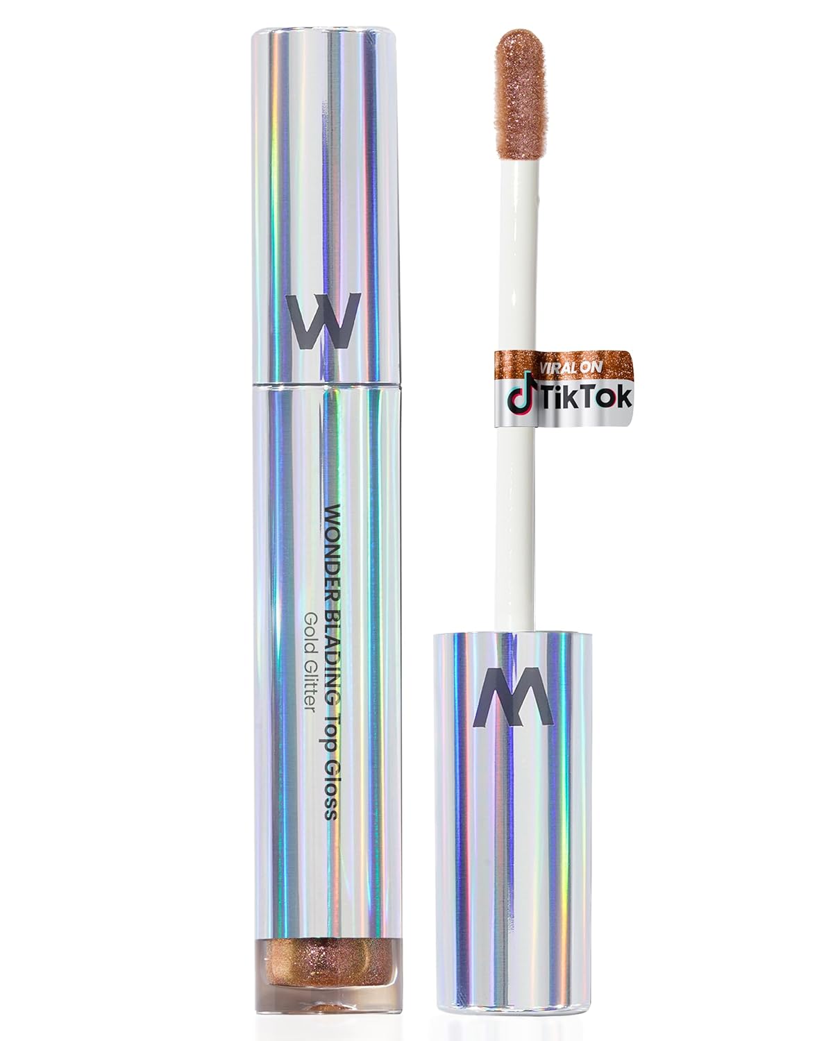 Wonderskin Lip Gloss - Gold Glitter Blading Top Gloss for Hydrating High Shine Finish