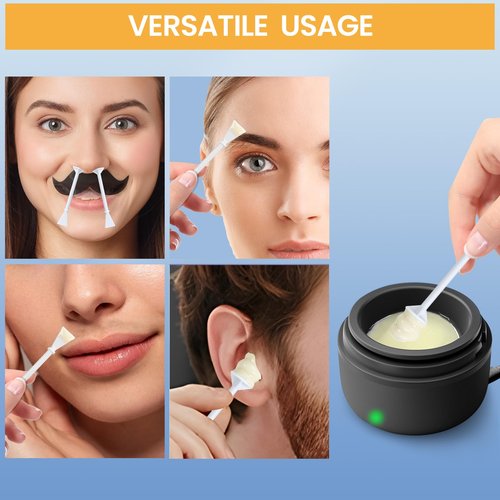 Nose Hair Wax Kit for Men, Nose Wax Removal with 100 g Wax, 40 Applicators, 15-20 Times, Ear Nasal Hair Waxing For Men and Women, Usb Rapid Heating, Constant Temperature, Painless, Black