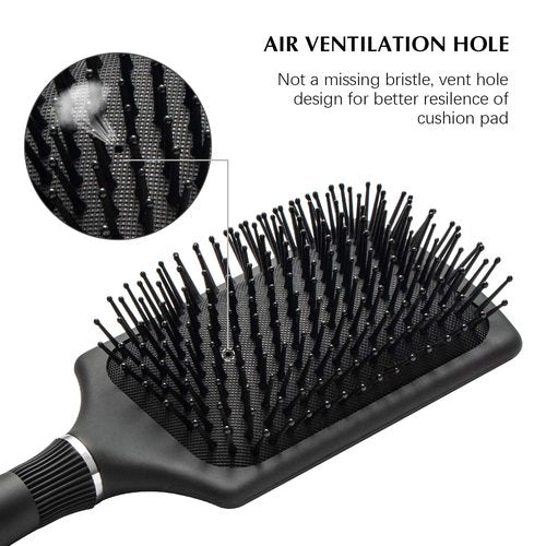 FIXBODY Paddle Brush - Large Cushion Smoothing Detangling Brush for Long Thick Hair | Black Matte