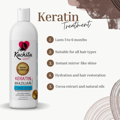 Kachita Spell Brazilian Keratin Hair Straightening Treatment - Lasts 18 Weeks | 16 fl oz, Chocolate & Argan Oil Complex