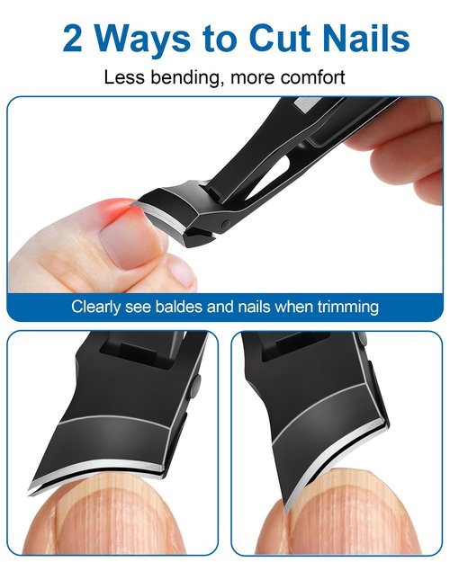 IDEEEPAN Toenail Clippers for Thick Toenails & Ingrown Nails, Slanted Curved Blade, Wide Mouth, Angled Head Toe Nail Clippers for Seniors with Long Handle & No Splash Catcher - Black