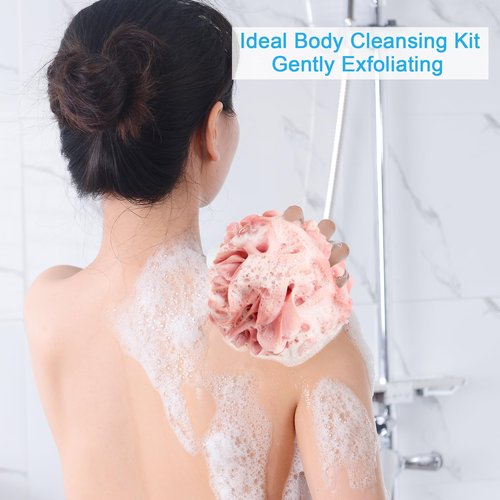 AmazerBath Loofah Sponge 75g/Piece, Exfoliating Bath Sponge Body Scrubber - Loofa Set of 4 - SunsetBerry Colors, Large