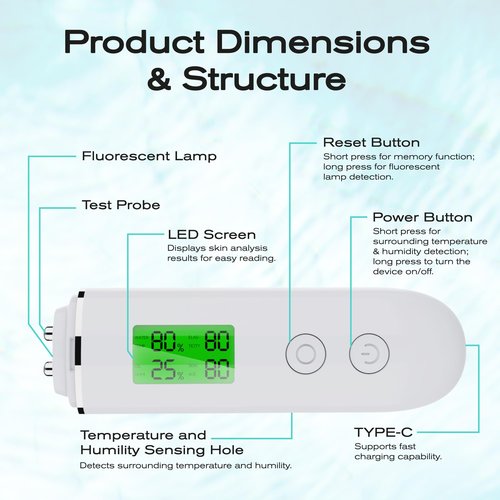 Skin Hydration Tester Monitor - Professional Portable Digital Corneometer Facial Moisture Analyzer Meter Tool - Multifunctional Hydration Test and Tracking Device for Skincare with LCD