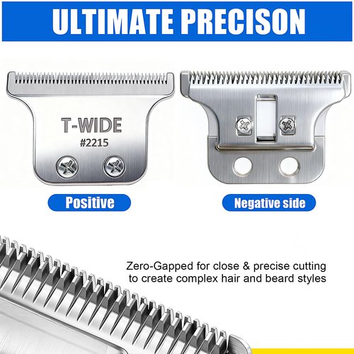2215 Replacement T Wide Blades Compatible with Wahl 5 Star Detailer Li Trimmer(8081) and (8171) - Adjustable Stainless-steel Zero-Gap Trimmer Blade （1PC-silver)