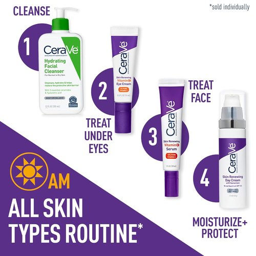 CeraVe Skin Renewing Eye Cream - Vitamin C & Hyaluronic Acid for Dark Circles | 0.5 Fl. Oz