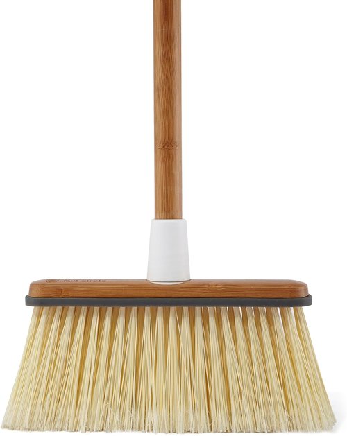 Full Circle Clean Sweep Bamboo Broom - Angled Design for Precision Cleaning - Ideal for Pet Hair & Indoor/Outdoor Use, White