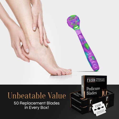 Facón Professional Callus Shaver Remover with 50 Blades, Pedicure Razor for Feet & Hands, Foot Razor for Callus Removal, Callus Blade Remover, Corn Shaver, Surgical Grade Premium Stainless Steel Tool