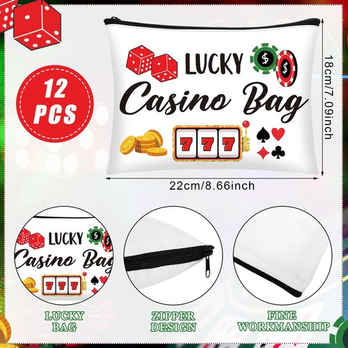 Reginary 12 Pcs Casino Makeup Bag Party Gifts Makeup Bag Queen of The Casino Cosmetic Travel Bags for Lover Lucky Dice Birthday Gift
