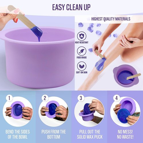 2-pack Silicone Wax Warmer Liner, Silicone Wax Bowl for Wax Warmer, Non-Stick Wax Melt Warmer Wax Pot Replacement, Reusable Wax Melt Liner with 50 Pcs Wax Spatula Sticks for Hair Removal purple