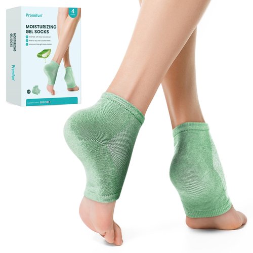 Moisturizing Heel Socks for Cracked Heel Treatment - Promifun 2 Pairs Moisturizer Socks - Heel Socks for Dry Cracked Feet - Cracked Heel Repair - Heel Socks for Women & Men (Gray & Green)