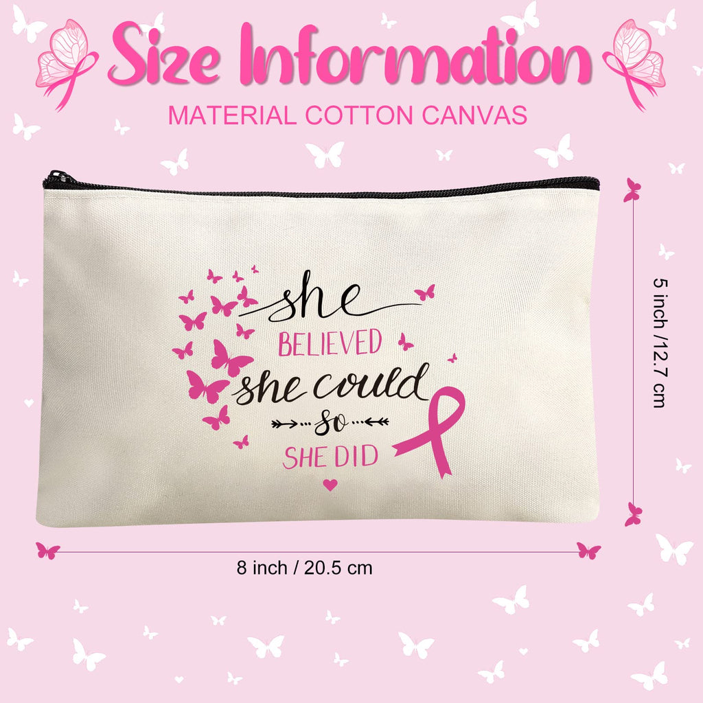 Xuniea Breast Cancer Awareness Bag Pink Ribbon Travel Makeup Pouch Breast Cancer Cosmetic Pouch Portable Canvas Breast Cancer Gift Bag for Vacation Travel Women Breast Cancer Awareness Party