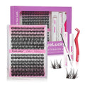 Lash Clusters Kit | 0.05mm Wispy Eyelash Clusters (9-16mm D Curl) Flora lash clusters| Wide Span DIY Eyelash Extension Kit Spiky Cat EyeLashes | Fairy Manga Fluff Lashes |Ultra-Thin Black Band