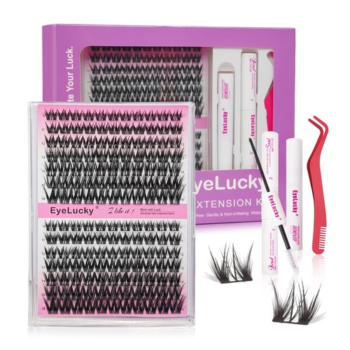 Lash Clusters Kit | 0.05mm Wispy Eyelash Clusters (9-16mm D Curl) Flora lash clusters| Wide Span DIY Eyelash Extension Kit Spiky Cat EyeLashes | Fairy Manga Fluff Lashes |Ultra-Thin Black Band
