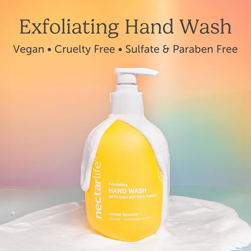 Nectar Life Exfoliating Hand Wash - Volcanic Pumice & Shea Butter for Soft Hands | Lemon Scent