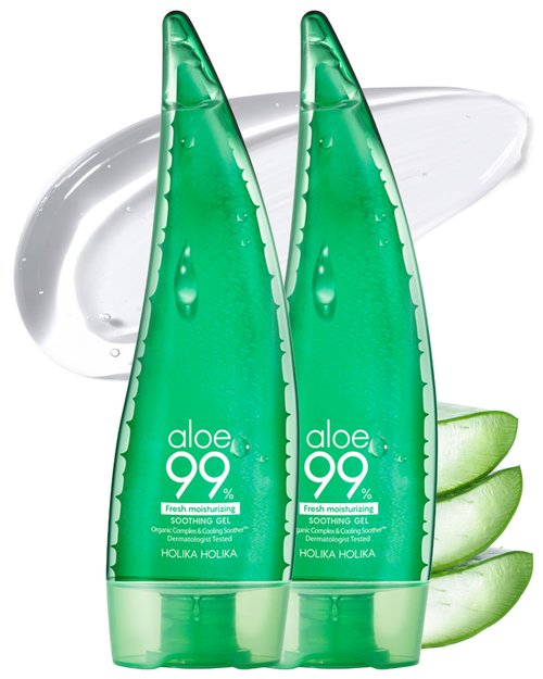 HOLIKA HOLIKA Aloe 99% Soothing Gel 2 Pack – Alcohol-Free Fermented Aloe & Cica Cooling Gel for Face Body Hair | Non-Sticky After Sun Gel, 7-Free Hypoallergenic Korean Skincare, 2 x 8.45 fl oz