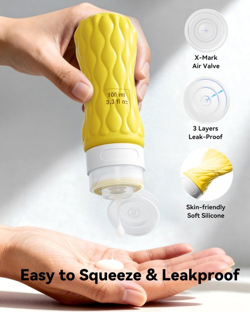 Lericttor Silicone Travel Bottles for Toiletries 8 Pack Travel Size Toiletries 3.4 oz 1.7 oz, Leakproof Squeeze Travel Size Containers Refillable Cosmetic Jars Set for Shampoo, Conditioner, Creams