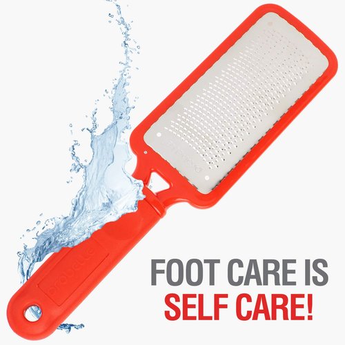 Probelle Colossal Foot Rasp Metal Foot File, Callus Remover for Pedicure Foot Spa, Stainless Steel Foot Scrubber, Dead Skin Remover, Best Foot Care Scraper, Instant Results, Removable Handle, Red