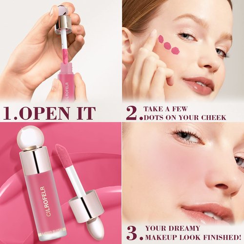 Cilrofelr Dewy Liquid Blush, Soft Cream Liquid Blush for Cheek, Buildable & Blendable Pigment, Lightweight & Smooth Texture, Longwear Formula for a Soft, Natural Flush (01 Soft Rose)