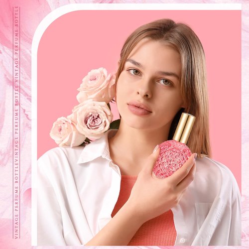 Teenyyou 4 Pack 100ml/3.4 oz Glass Spray Perfume Bottle Perfume Atomizer, Vintage Refillable Reusable Travel Cologne Dispenser Empty for Women with 3 Kinds of Dispenser (Pink)