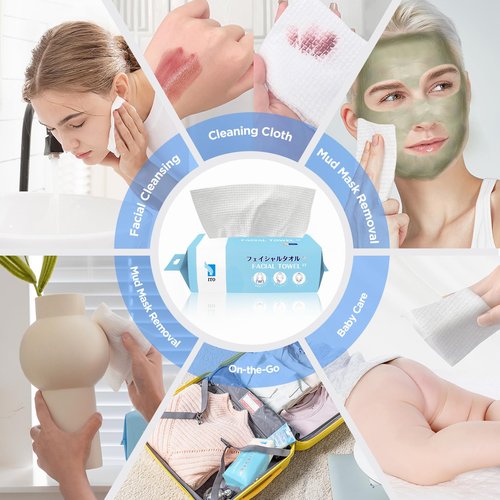 ITO Disposable Face Towel, Ultra-Soft 1-Second Quick-Dry Face Towels, Gentle for Sensitive Dry Oily Skin, Facial Towels for Daily Cleansing Makeup Removal (180 Count EF Texture)
