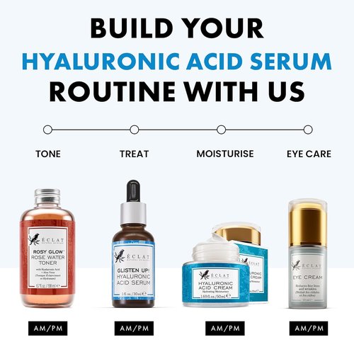 Eclat Skincare Hydrating Hyaluronic Acid Serum - Moisturizing & Plumping Formula with Green Tea & Jojoba Oil | 1 Fl Oz