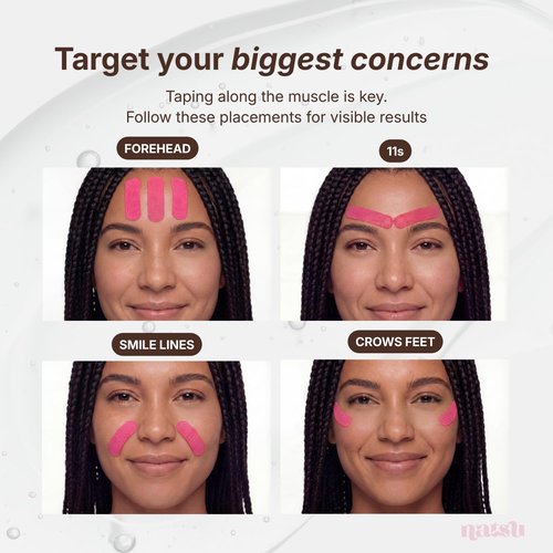 Overnight Anti Wrinkle Patches for Women - Japanese Face Tape for Forehead, Smile Lines - Stocking Stuffers Pre-Cut Kinesiology Face Tape in 2 Sizes - Skin Safe, Latex-Free